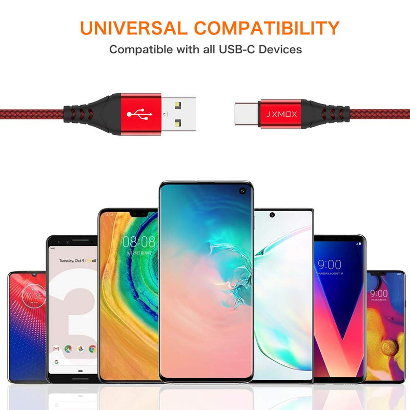 USB C Cable 3A Fast Charging, (3-Pack 3ft) JXMOX USB A to USB Type C Charger Braided Cord Compatible with Samsung Galaxy S20 Ultra S10E S9+ S8 Plus,Note 10 9 8,A32 A12 A10e A11 A20 A21 A51 A71 (Red) Red