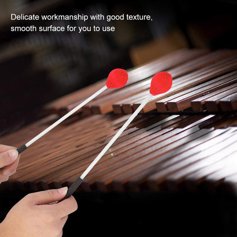 1 Pair Marimba Mallets, Wool Head Keyboard Marimba Mallets with Rubber Fiberglass Handles for Beginners (Red)