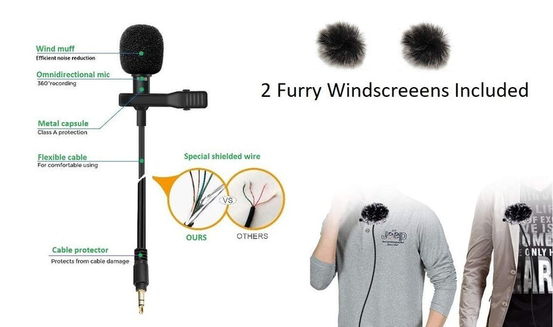 Dual Lavalier Microphone Dual Head 2 Microphones great for Voice Recording, Smartphones, Cameras etc