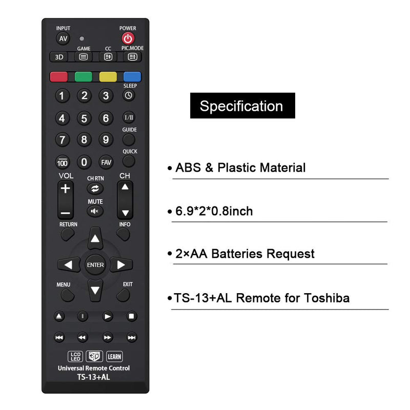 Gvirtue Universal Remote Control TS-13+AL Replacement for Toshiba-TV-Remote All Toshiba 3D LCD HDTV 4K LED Smart TV Fire TV with Learning Function