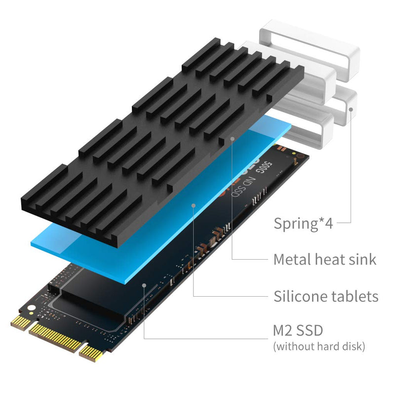 AOJUE Universal M.2 Heatsink NVME Heatsink SSD Heatsink Cooler for 2280 M.2 SSD with Silicone Thermal Pad (Black) black