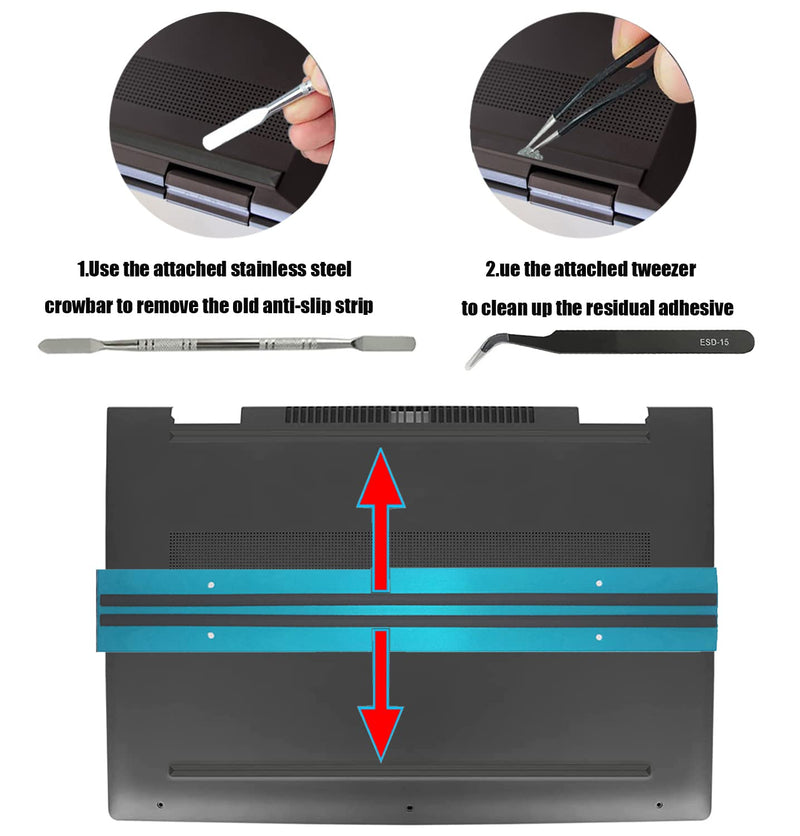 [AUSTRALIA] - Rubber Feet Strips Replacement HP Envy X360 Convertible 15.6 Laptop with Stainless Steel Lever and Tweezers (Black) Black 
