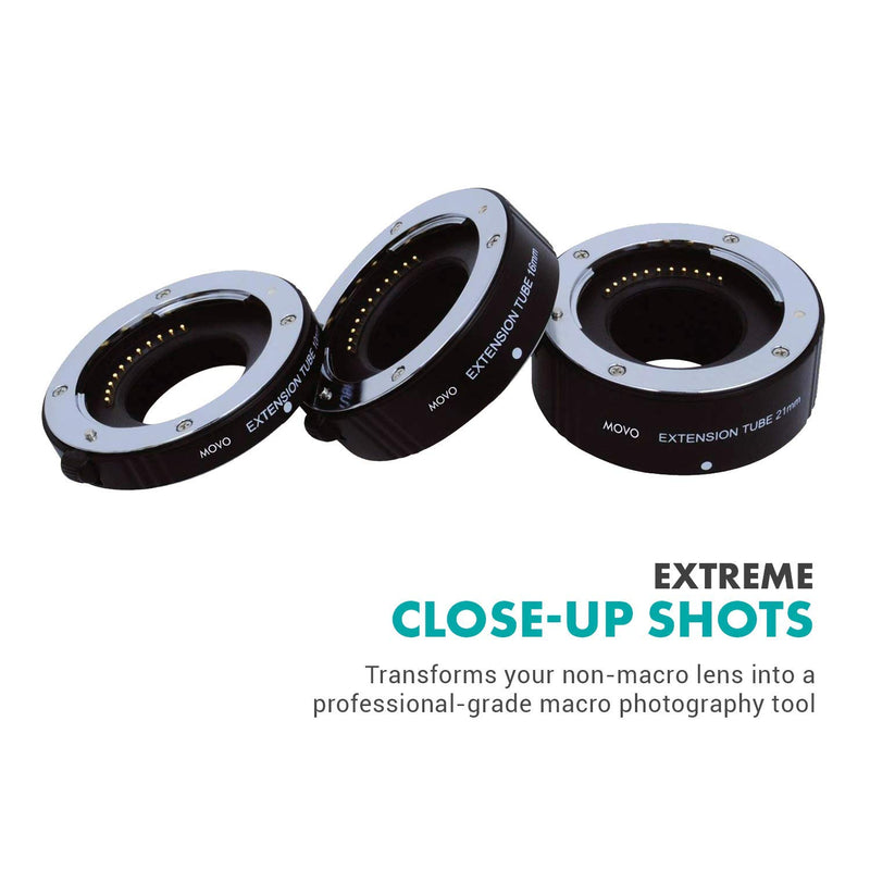 Movo Photo AF Macro Extension Tube Set for Fujifilm X-Mount Mirrorless Cameras with 10mm, 16mm and 21mm Tubes