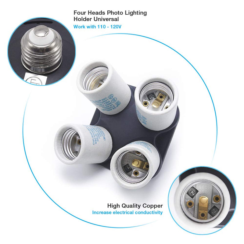 LimoStudio 4 in 1 Socket Adapter Holder E27 Bulb Lamp Light Socket Splitter UL Approved for Photo Studio Lighting, AGG813