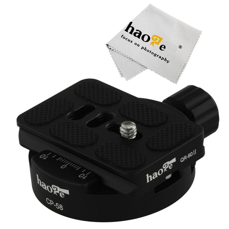 Haoge 58mm Screw Knob Clamp Adapter with 60mm QR Quick Release Plate for Camera Tripod Ballhead Monopod Ball Head Fit Arca Swiss CP-58+QR-60II