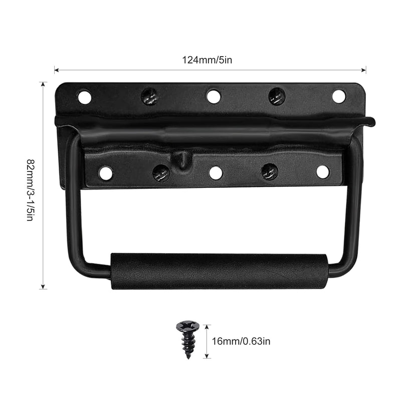 Spring Loaded Case Handle 124mm, Steel Surface Mount Chest Handles with Rubber Grip, Heavy Duty Handles Thickened 2mm Cabinet Pulls Black 2pcs Black 2Pack