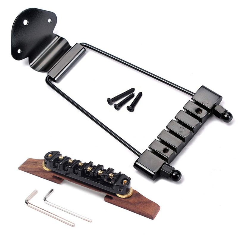 Alnicov Set of 6 String Archtop Jazz Guitar Rosewood Bridge Height Adjustable & Tailpiece Trapeze for Jazz Guitar Parts,Black