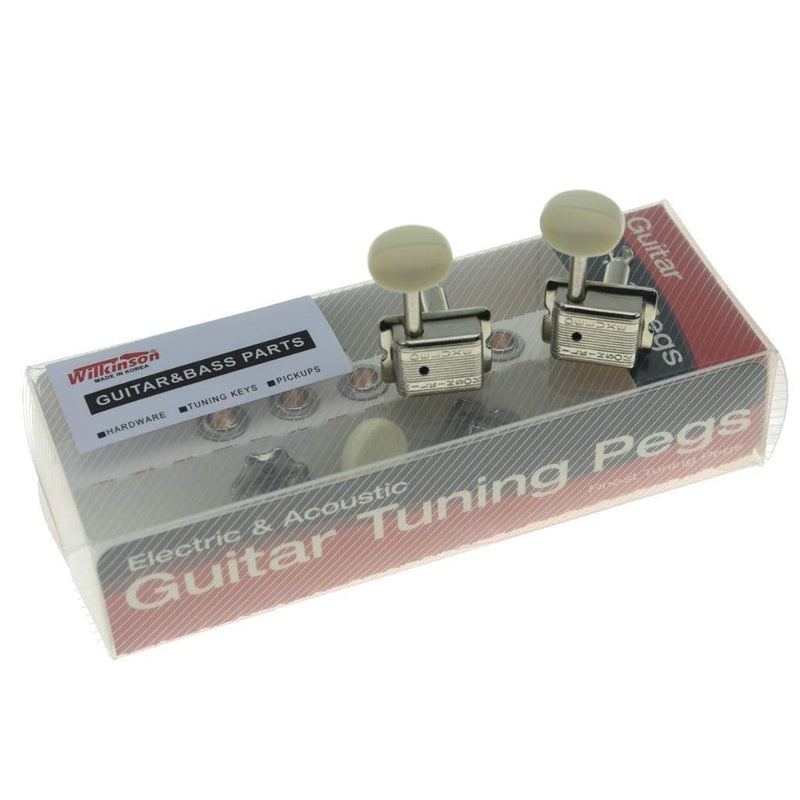 Wilkinson Deluxe 6 Inline Vintage Guitar Tuners with Split Post Guitar Tuning Keys Peg Machine Heads For Strat/Tele Guitars Nickel with Ivory Buttons