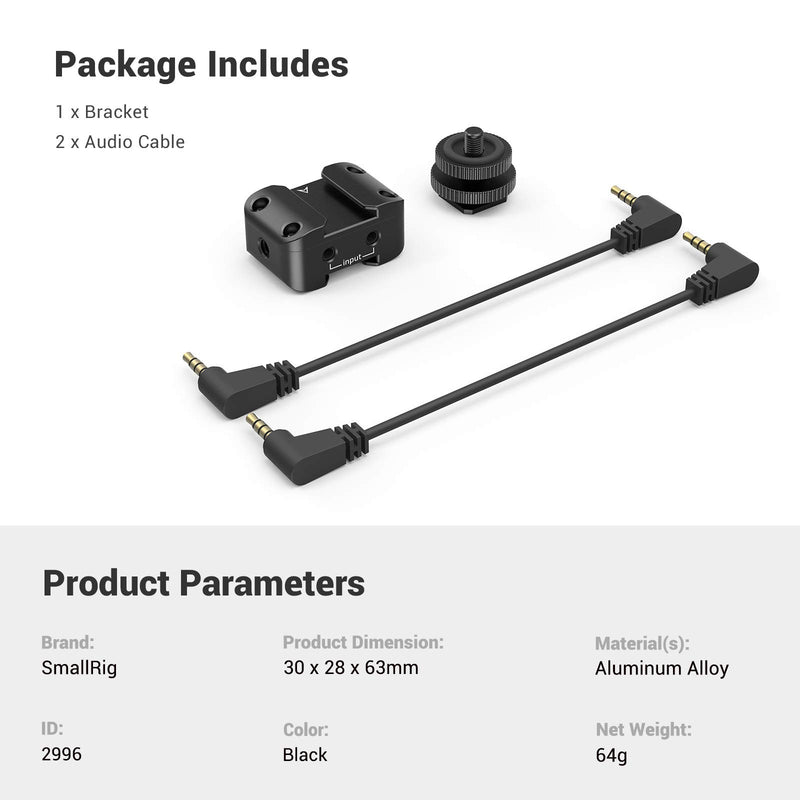 SMALLRIG Two-in-One Bracket Cold Shoe Mount Compatible with Rode Wireless GO and Saramonic Blink 500 for Two-Person Vlogging - 2996
