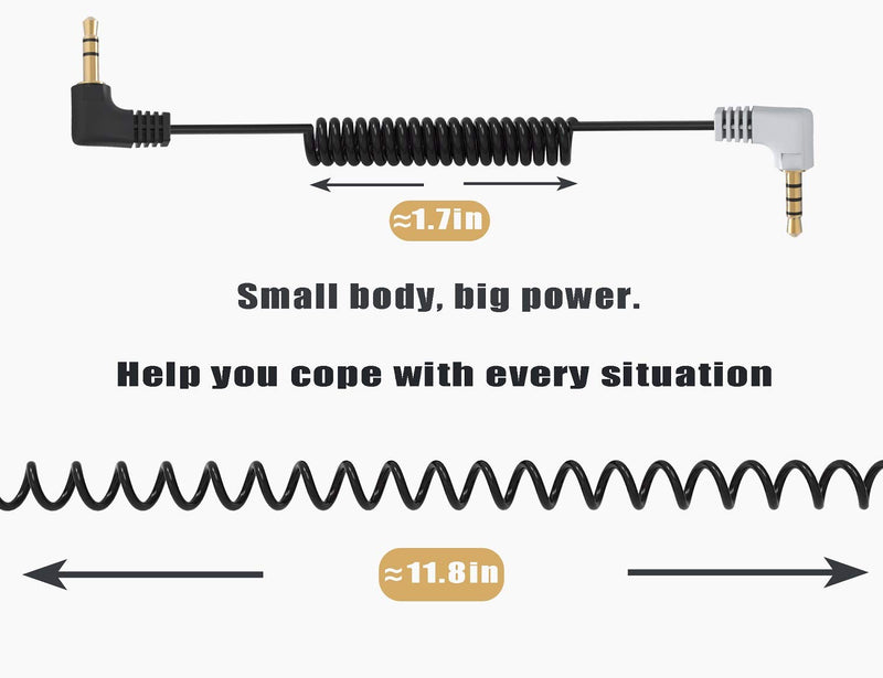 3.5mm TRS to TRRS Microphone Cable, Ancable 1/8 Male to Male Coiled Right Angle Mic Cord Compatible iPhone, Smartphone, Tablets with Rode SC7, VideoMic, VideoMicro Go, BOYA and More External Mic Black