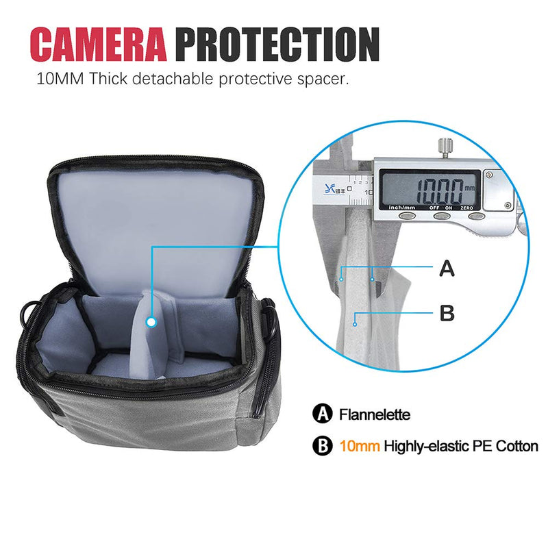 Cwatcun Camera Bag, Single Shoulder Camera Bag/Case, Crossbody Compact Camera Bag Case Compatible for Canon Nikon Sony SLR DSLR Mirrorless Cameras and Lenses Waterproof Camera Bag Grey 1.0 GRAY S
