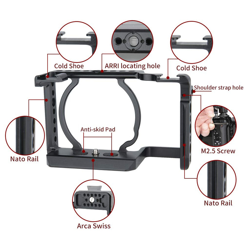 NICEYRIG Camera Cage for Sony A6600 with 1/4 & 3/8 ARRI Locating Holes, NATO Rail and Cold Shoe - 340