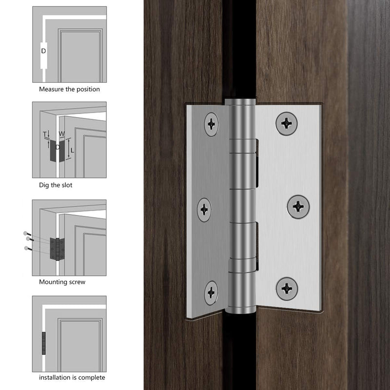 Hommyzone Commercial and Residential 3‘’x 2.4‘’ 304 Stainless Steel Door Hinges,3 Inch Ball Bearing Hinge with Square Corners (Silver)-Pack of 2