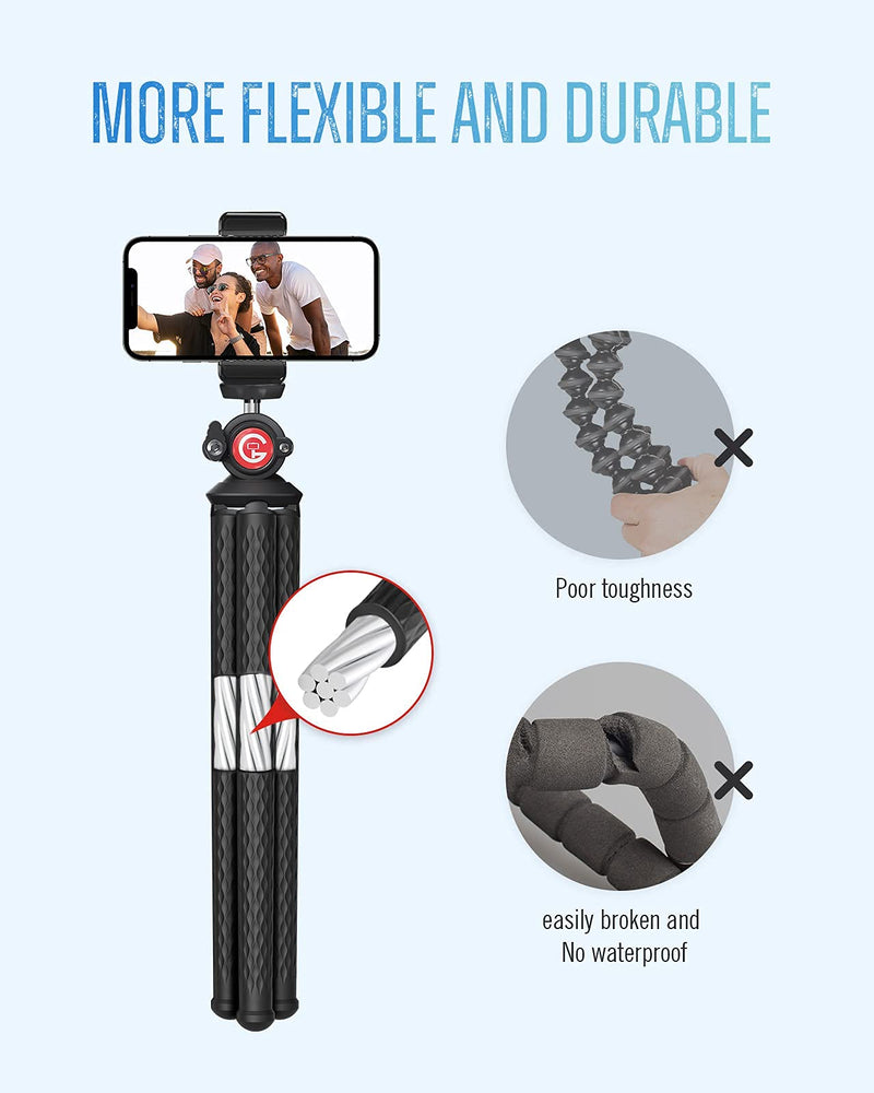 GooFoto Phone Tripod, Flexible Tripod for iPhone, Android Cell Phone and Camera, Portable Small Tripod with 7 Aluminum Cores & Universal Clip for Video Recording/Vlogging/Selfie