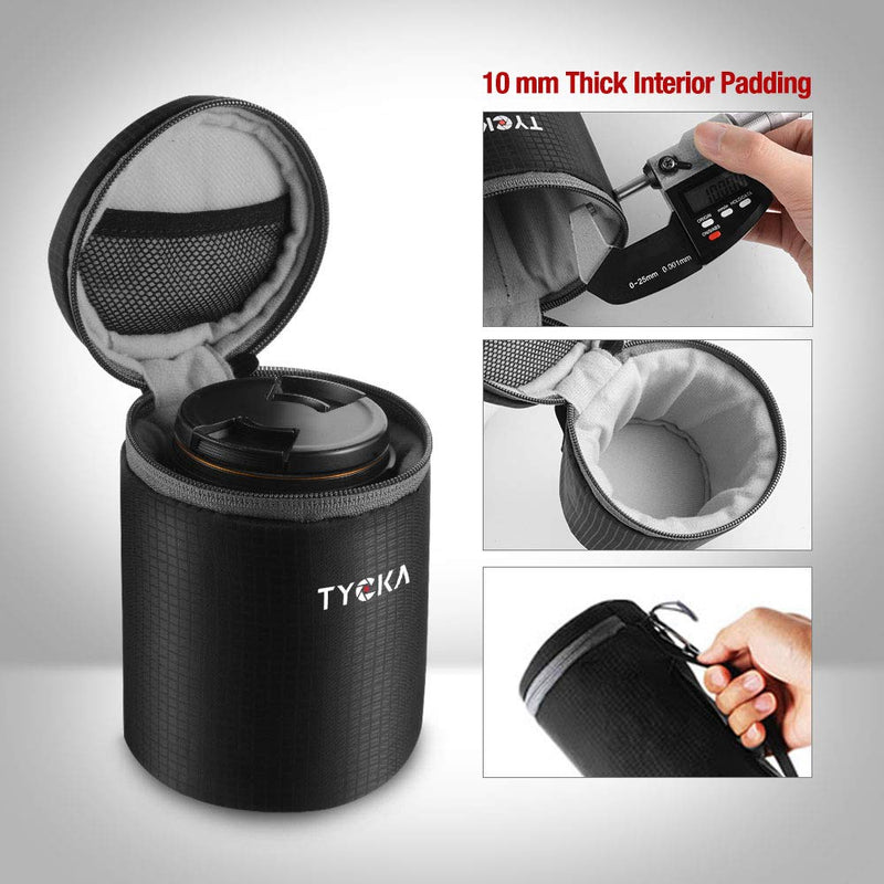 TYCKA Lens Pouch Water Resistant Camera Lens Cases Protective Bag with Zipper for DSLR Camera Lens 9 x 13 cm /3.54 x 5.11 in, Black 3.54 x 5.11 in