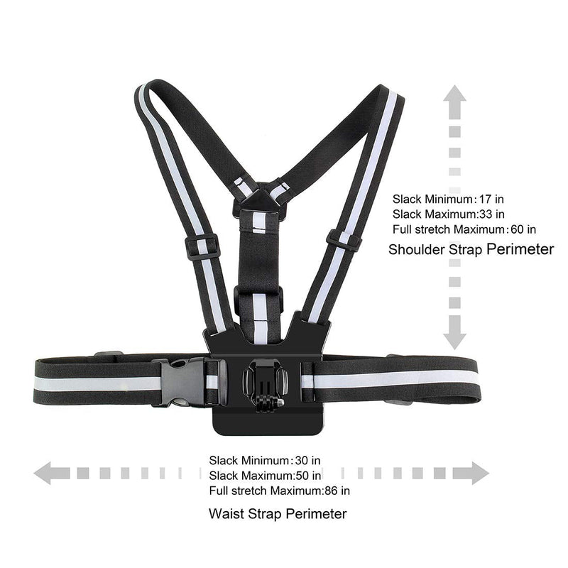 SOONSUN Chest Mount Harness Compatible with GoPro Hero 10 9 8 7 6 5 4 3 2 Fusion Session AKASO SJCAM DJI OSMO Action Camera – Fully Adjustable Chest Strap Mount with Reflective Belt
