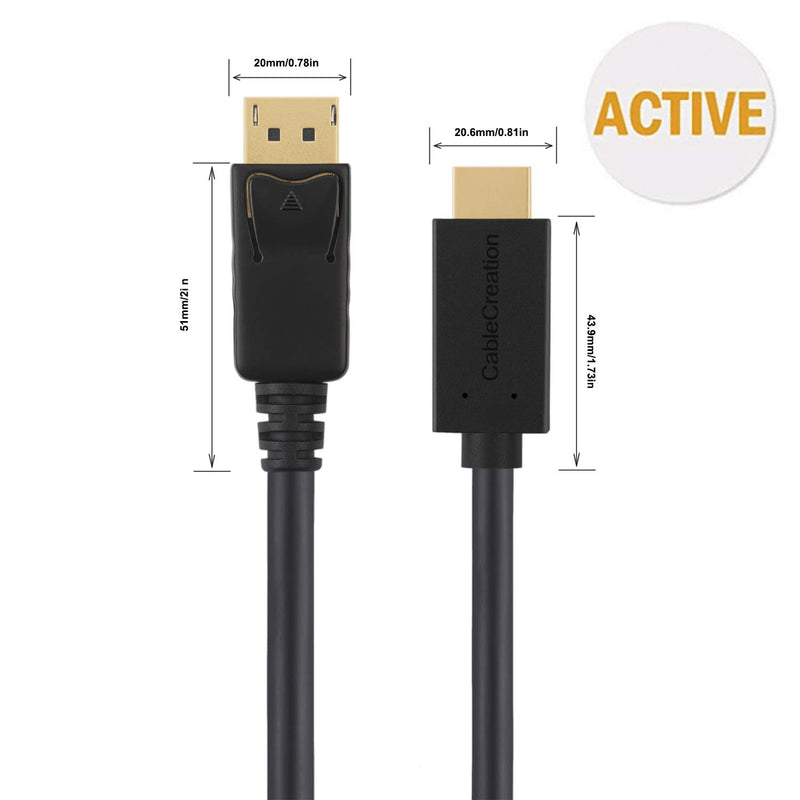 Active DP to HDMI Cable(DP1.2), CableCreation 6ft DisplayPort to HDMI,4K x 2K & 3D Audio&Video, Eyefinity Multi-Screen Support,1.8M / Black Active