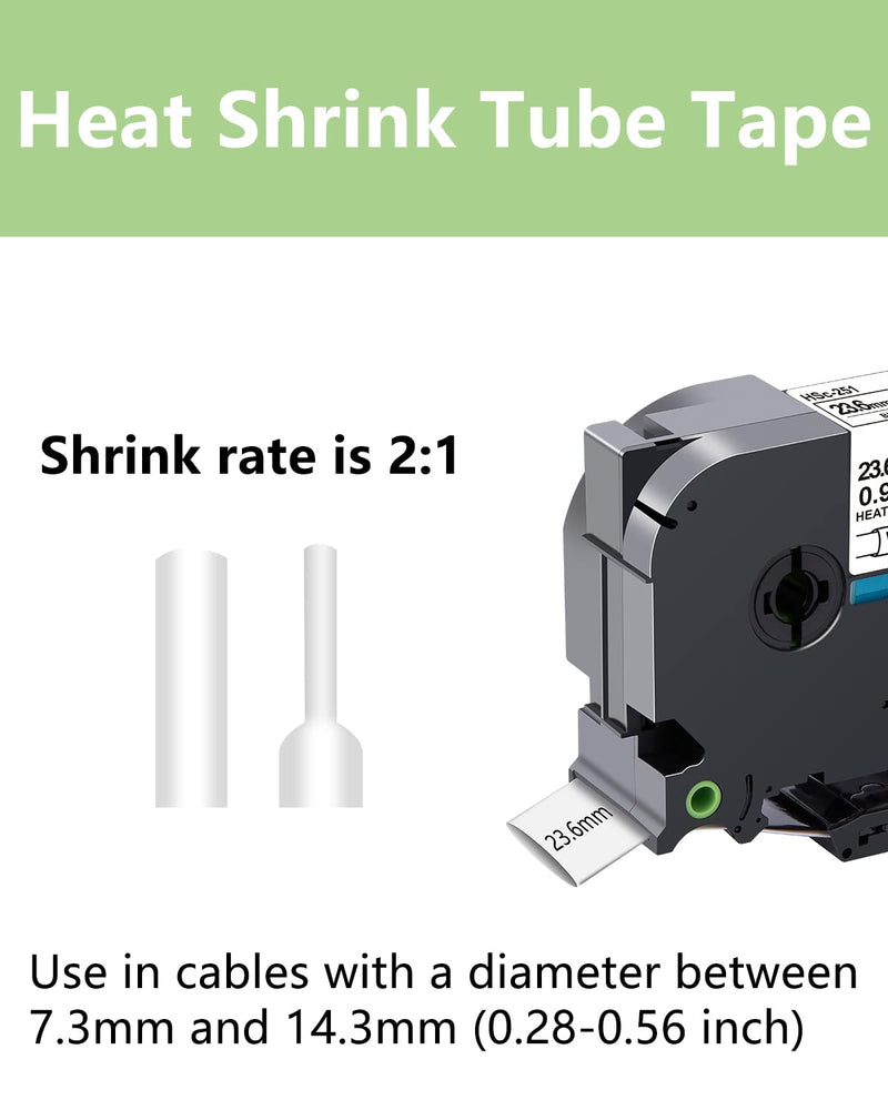 YUANQIMM Heat Shrink Tube Compatible with Brother HSe-251 HSe251 HS-251 HS251 Black on White Heat Shrink Tube Label Tape for PTouch PT-E500 PT-P900W Printer, 0.92" x 4.92ft, 23.6mm x 1.5m, 2 Pack