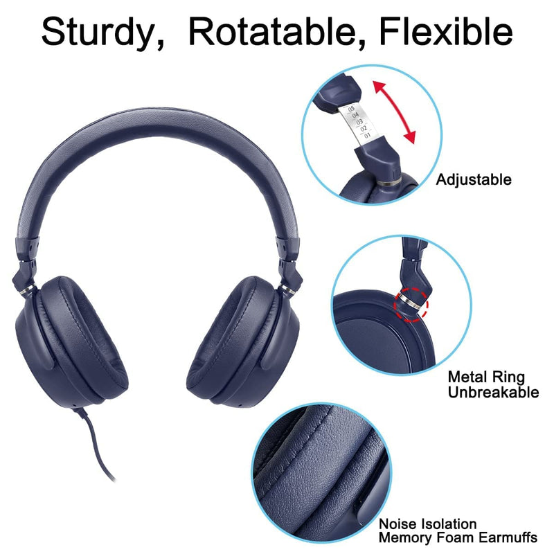 SIMOLIO Durable Wired School Headphones for Teens/Kids with MIC/Volume Control/Volume Limited/Share Jack, Stereo Wired Over Ear Headset with Mic & Volume Control for Adults/Students/Tablets/PC/Phone/L