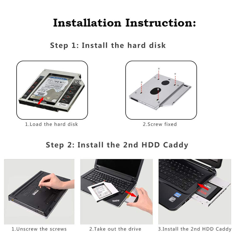 Universal 9.5mm SATA to SATA 2nd SSD HDD Hard Drive Caddy Case Adapter Tray Enclosure for Laptop CD/DVD-ROM Optical Bay