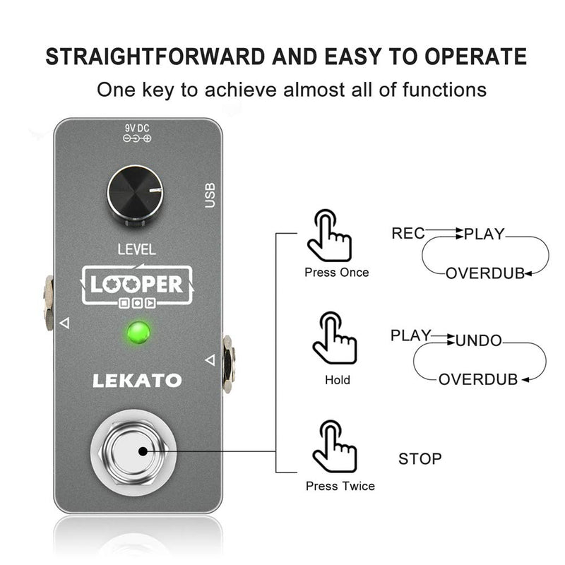 [AUSTRALIA] - LEKATO Electric Guitar Looper Effect Pedal Loop Pedal True Bypass Unlimited Overdubs 5 Minutes Looping Time Loop station with USB Cable 