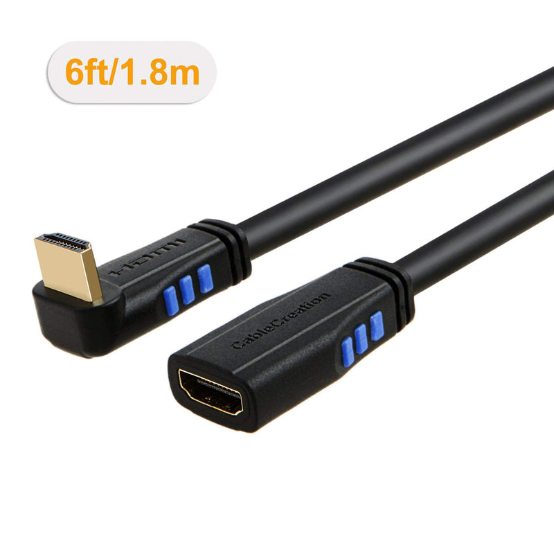 HDMI 2.0 Extension Cable, CableCreation [2PCS] 6 Feet Upward Angle HDMI 2.0 Male to Female Cable + 6 Feet Downward Angle HDMI 2.0 Male to Female Cable, 4K Ultra HD, Black 6 Feet-2Pack