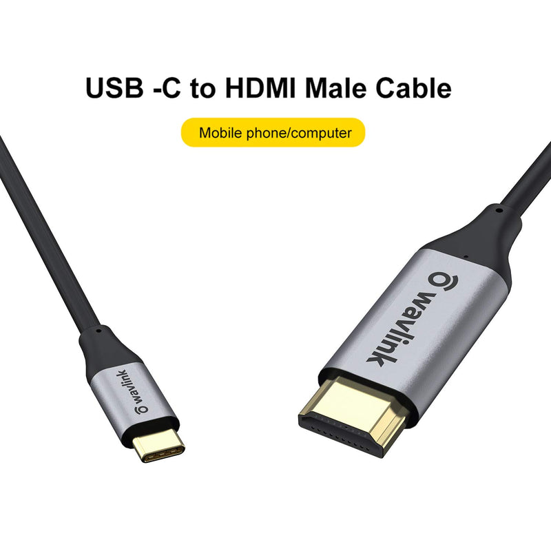 WAVLINK USB C to HDMI Cable 6ft, USB-C to HDMI USB Adapter (4K@60Hz/2K@165Hz), Compatible with MAP 2016+, Dell XPS 13/15, Samsung Galaxy S20/Note 8/S8, Plug and Play