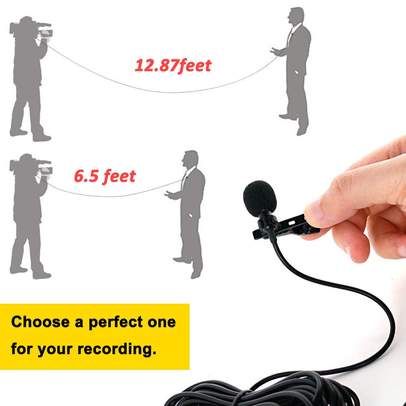 [AUSTRALIA] - PoP Voice 12.8 Feet Lavalier Lapel Microphone Professional Grade Omnidirectional Mic Condenser Small Mini Perfect for Recording Podcast PC Laptop Android iPhone YouTube Interview ASMR External 