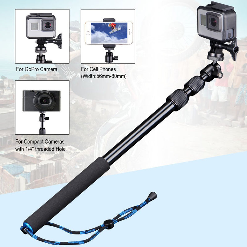 Smatree Telescoping Selfie Stick Compatible for GoPro Max/Hero 10/9/8/7/6/5/4/3+/3/Session/GOPRO Hero(2018)/Ricoh Theta S/V/Samsung Gear360/YI 4K/DJI OSMO Action Camera