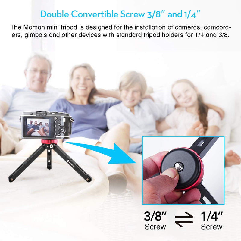 Tabletop Tripod for DSLR Camera, with 1/4 and 3/8 Screw Mount and Function Leg Design, Max Payload of 176 Lb CNC Aluminum, Moman Minipod for Zhiyun Smooth 4, DJI Osmo 2 Mobile