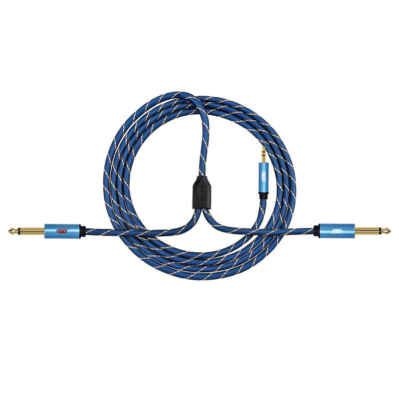EMK 3.5mm 1/8" TRS to Dual 6.35mm 1/4" TS Mono Stereo Y-Cable Splitter Cord for iPhone, iPod, Computer Sound Cards, Mixer Audio Recorder,CD Players,Multimedia Speakers and Home Stereo Systems-6.6ft/2m 6.6Ft/2Meters