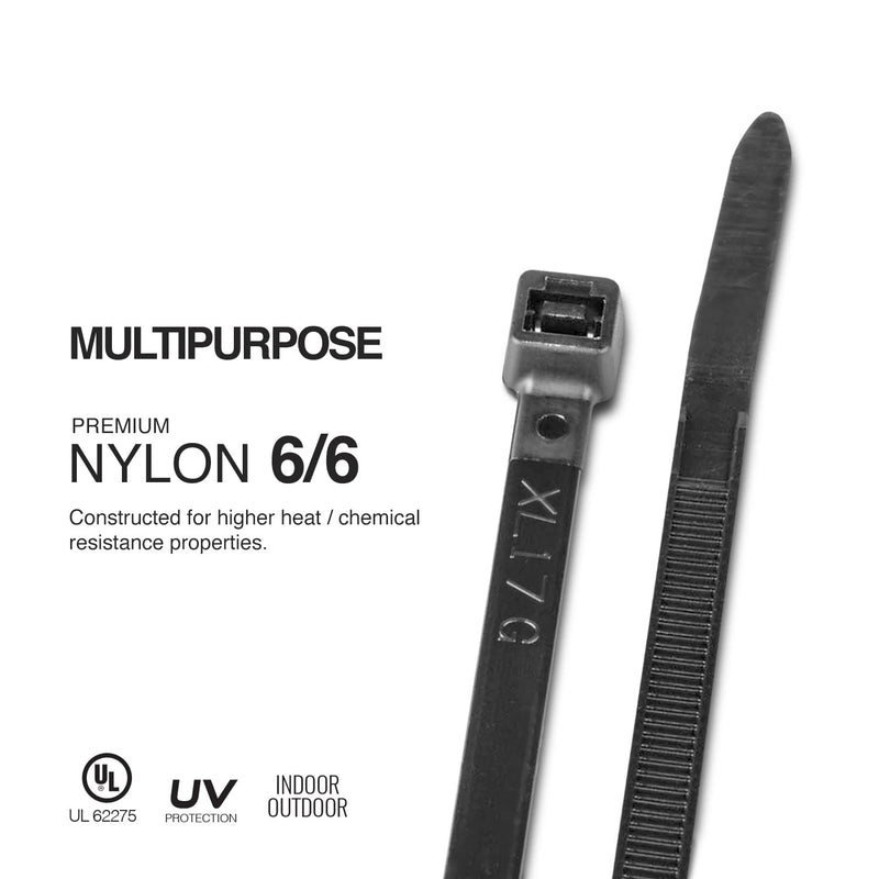 TR Industrial Multi-Purpose UV Resistant Black Cable Ties, 8 inches, 100 Pack 8"
