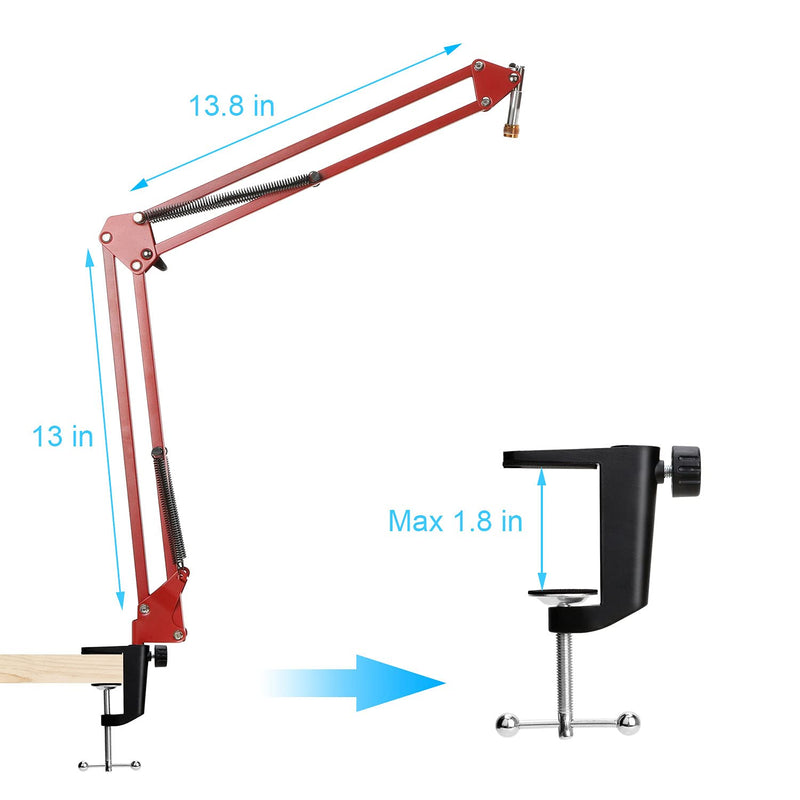Mic Stand - Professional Microphone Boom Arm Stand with Cable Sleeve Scissor Stand Compatible with HyperX QuadCast S Mic by YOUSHARES（Red)