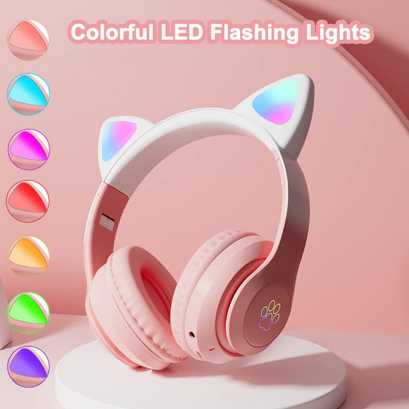 TOKANI Kids Headphones, Bluetooth Wireless Headphones for Kids Teens Adults, Over-Ear Bluetooth Headphones with Microphone, Cat Ear Headphones for Girls Women (New Pink) New Pink