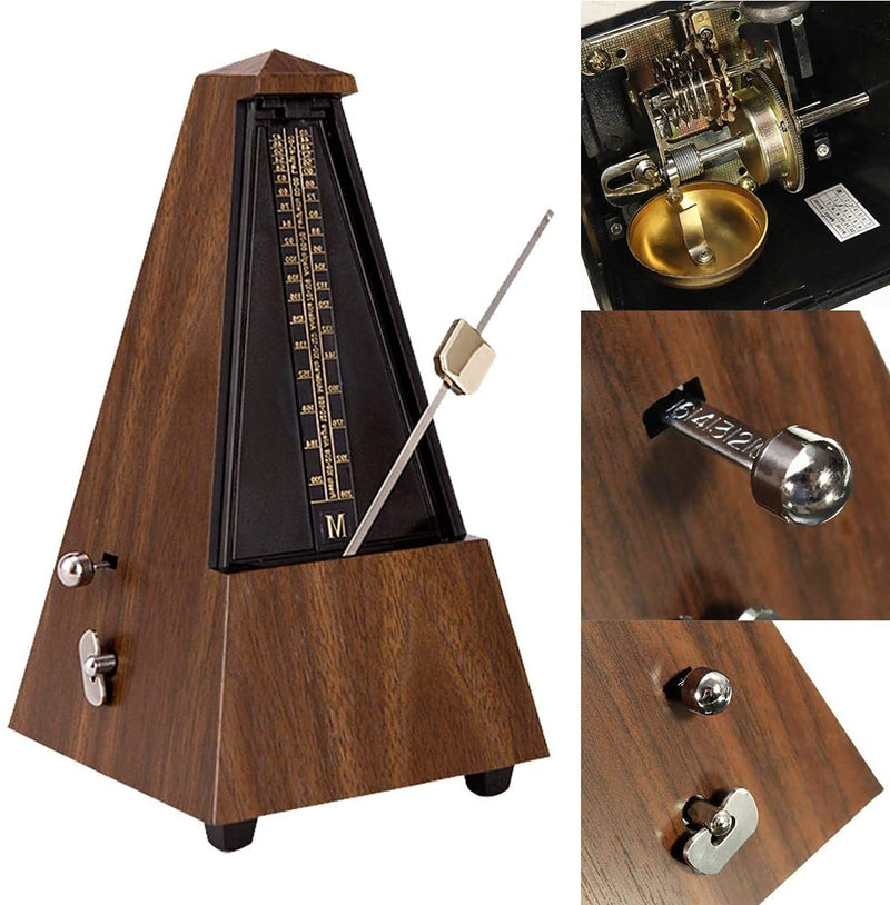 Summer-Spider Antique Mechanical Metronome, Imitation Peach Wood Pattern Appearance Music Timer for Piano Guitar Violin Musical Instrument