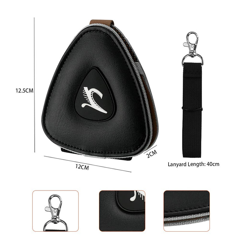 Guitar Pick Box, Maxjaa PU Leather Guitar Pick Holder Case Bag with Lanyard and Net Bag, Guitar Pick Holder with 20 Pcs Various Thickness Colorful Picks 0.58mm/ 0.71mm/ 0.81mm/ 0.96mm/ 1.2mm/ 1.5mm