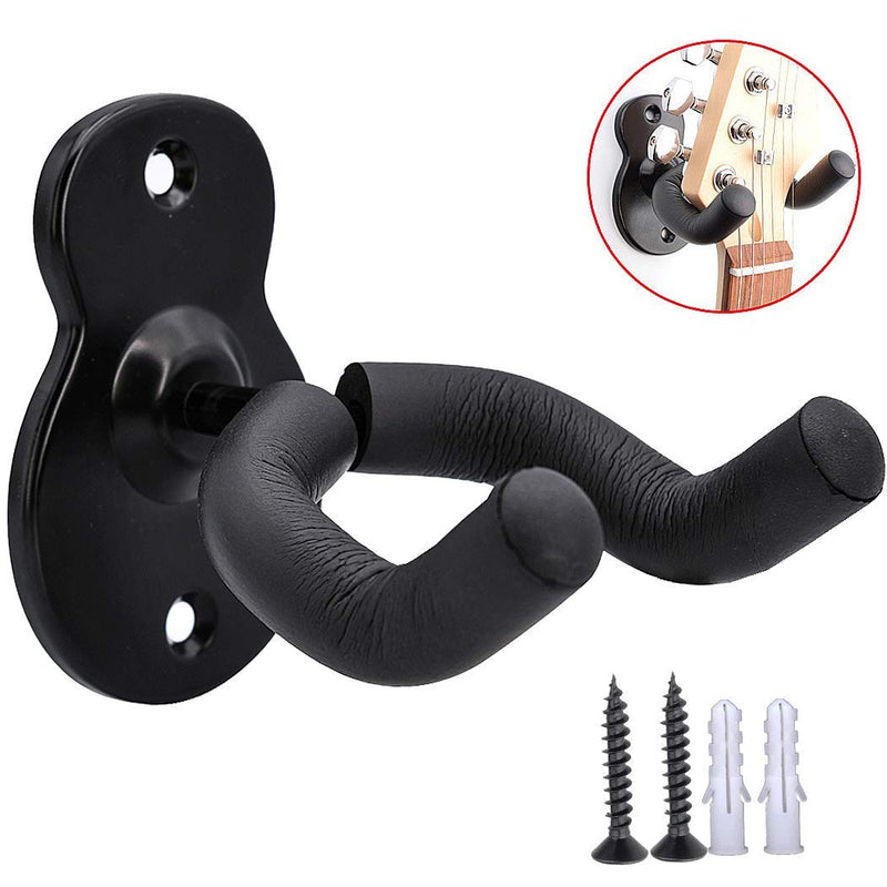 Guitar Wall Mount Hanger 2 Pack Hook Acoustic Electric Bass Guitar Wall Hanger Black Metal Guitar Holder