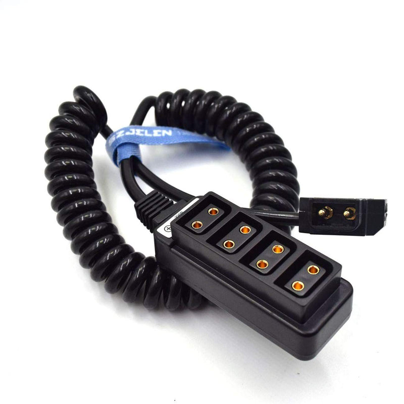 SZJELEN D-tap 4-Port Female P-tap Splitter Coiled Adapter Cable for Photography Power/Anton Bauer V-Mount Battery (Spring Line) Spring Line