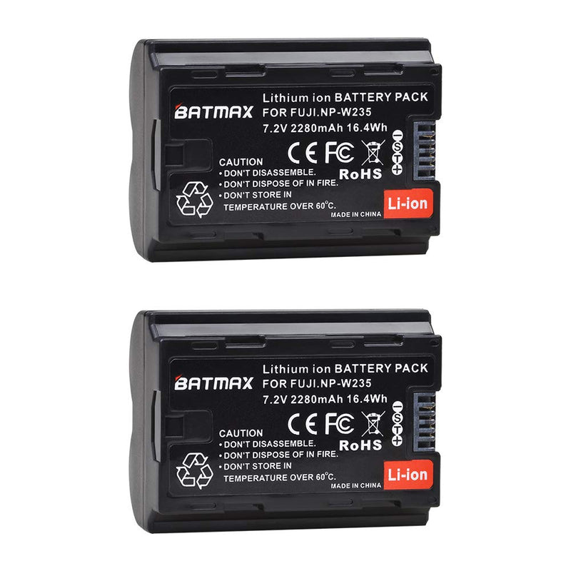 Batmax 2Pcs 2280mAh NP-W235 Battery + LCD Dual USB Charger with Type C Port for Fujifilm NP-W235 X-T4 Mirrorless Digital Camera