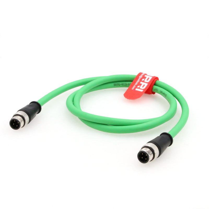 DRRI M12 4Pin D-Code Male to D-Code Male Extension Ethernet Shielded Cat5 Cable (1M) 1M Green