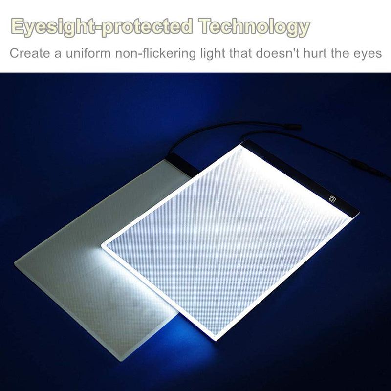 Portable A4 Light Box Tracer LED Tracing Light Table 3-Level Dimmable Light Pad for Diamond Painting Weeding Vinyl Sketching Tattoo Animation Stencil with USB Power Cable for Kids Artists