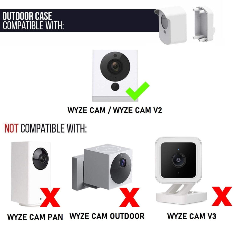 Wasserstein Wall Mount and Outdoor Case Compatible with Wyze Cam V2 ONLY - Turn Your Wyze Cam V2 Into a Powerful Outdoor Camera (2-Pack, White)