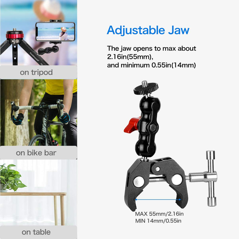 Multi-Function Camera Mount Clamp with 360° Ballhead Arm,Magic Arm Mount Bracket for DSLR Camera/Field Monitor/LED Ball Arm-Red
