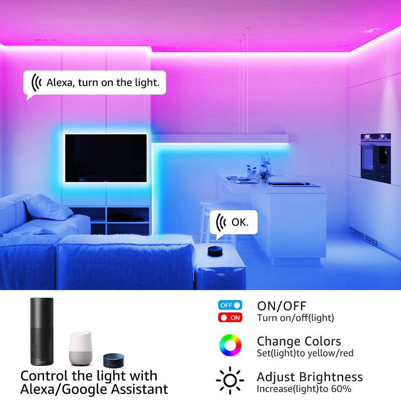 [AUSTRALIA] - Olafus 32.8ft WiFi Smart LED Strip Lights, TV Light Strip Works with Alexa Google Home, App Control RGB Light Strip Kit Music Synch with Remote for Home Party TV Room, 5050 LEDs, 16 Million Colors 