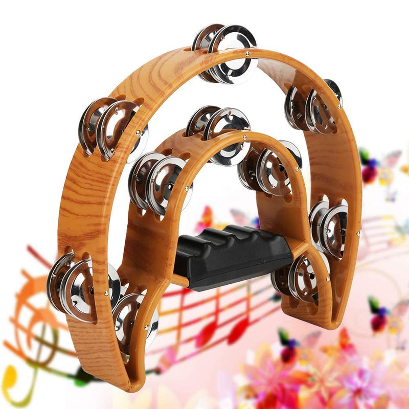 20 pairs Double Row Handbell,Hand Held Tambourine Tambourine Metal Jingles with Ergonomic Grip Percussion Instrument for Musicians, Singers, Music Classes, Bands,(Imitation Wood Color)