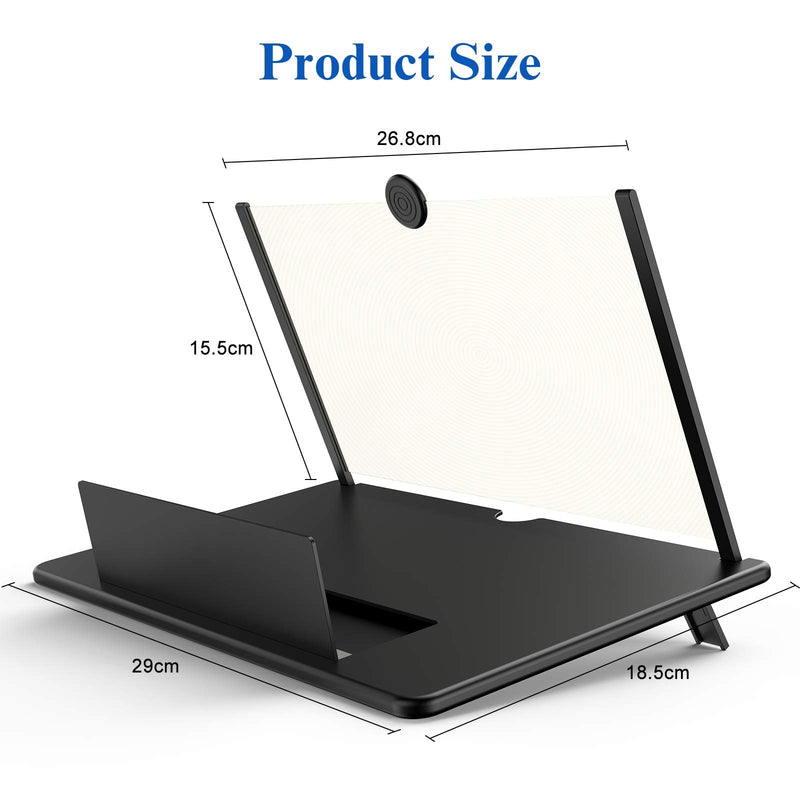 14" Screen Magnifier for Cell Phone -3D HD Magnifing Projector Screen Enlarger for Movies, Videos and Gaming – Foldable Phone Stand Holder with Screen Amplifier–Compatible with All Smartphones (Black) Black