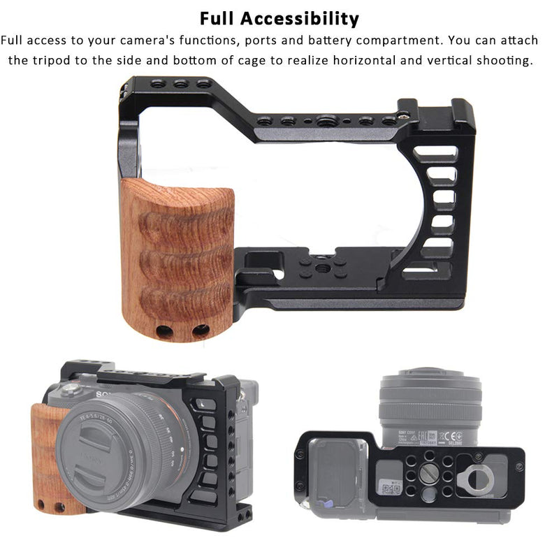 [AUSTRALIA] - Easy Hood Camera Cage for Sony A7C / ILCE-7C, Vlogging Video Rig Stabilizer Accessories with Wooden Handle Grip, Cold Shoe, 1/4" Mounting Points and 3/8" Locating Hole 