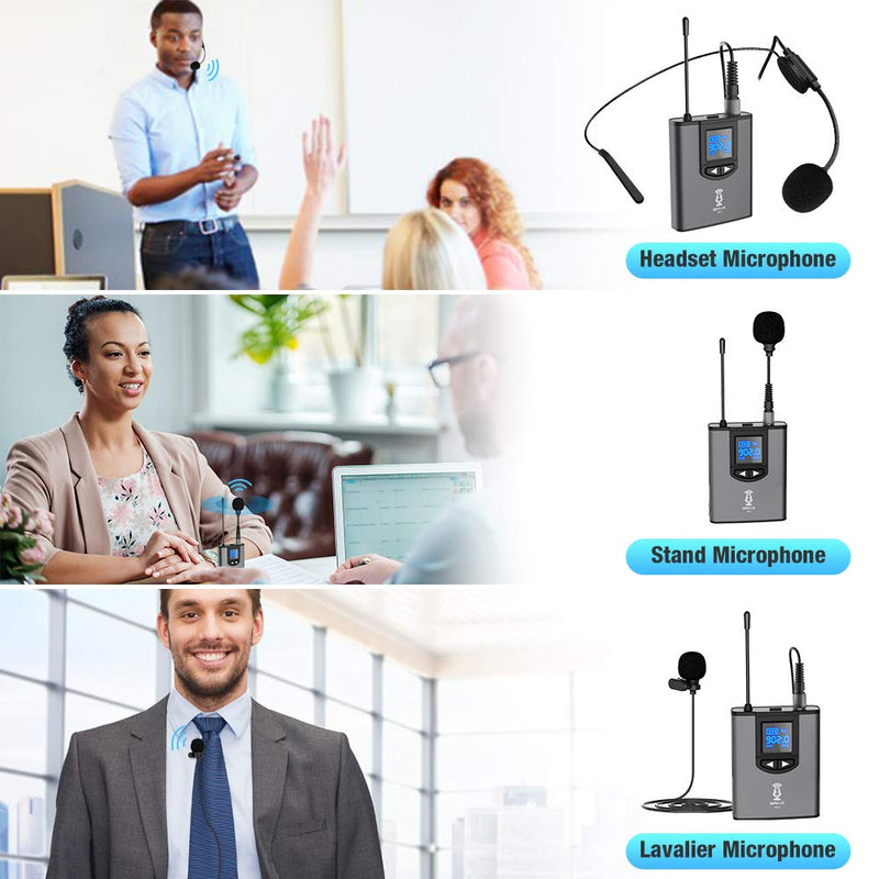 [AUSTRALIA] - UHF Wireless Microphone System Headset Mic/Stand Mic/Lavalier Lapel Mic with Rechargeable Bodypack Transmitter & Receiver 1/4" Output for iPhone, PA Speaker, DSLR Camera, Recording, Teaching 