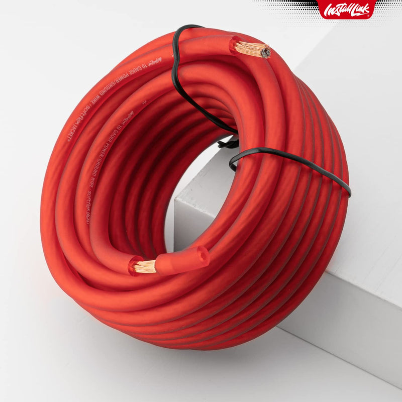 InstallLink 10 Gauge Power or Ground Wire Cable, 20ft, CCA Frosted Red