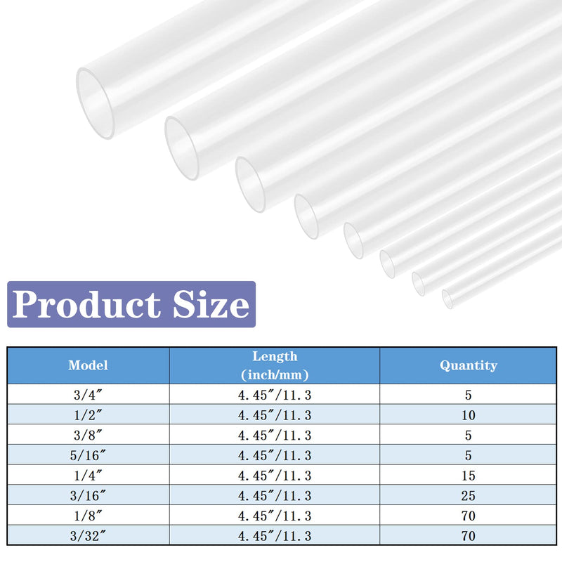 XHF 205 PCS 8 Size Length 3.5" Clear 3:1 Waterproof Automotive Electrical Heat Shrink Tubing Assortment Kit Marine Grade Adhesive Lined Tube, Insulation Sealing Oil-Proof Wear-Resistant 3:1 (Clear Kit) 1